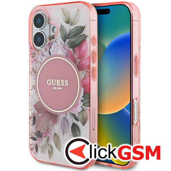 Guess - IML Flower & Tonal Circle MagSafe (GUHMP16SHFWBDCEP) - iPhone 16 - Pink