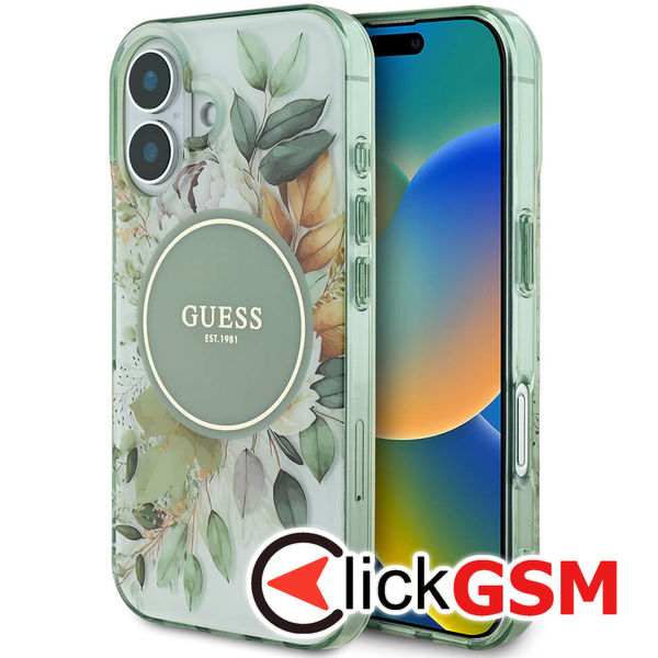 Guess - IML Flower & Tonal Circle MagSafe (GUHMP16MHFWBDCEN) - iPhone 16 Plus - Green