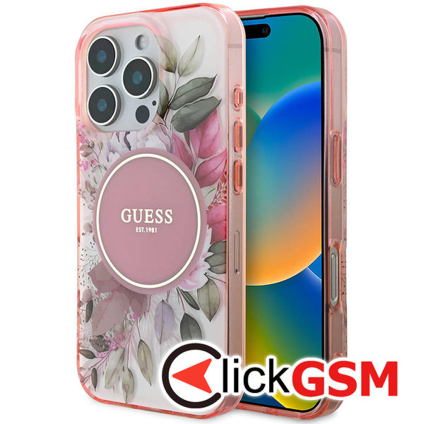 Guess - IML Flower & Tonal Circle MagSafe (GUHMP16XHFWBDCEP) - iPhone 16 Pro Max - Pink