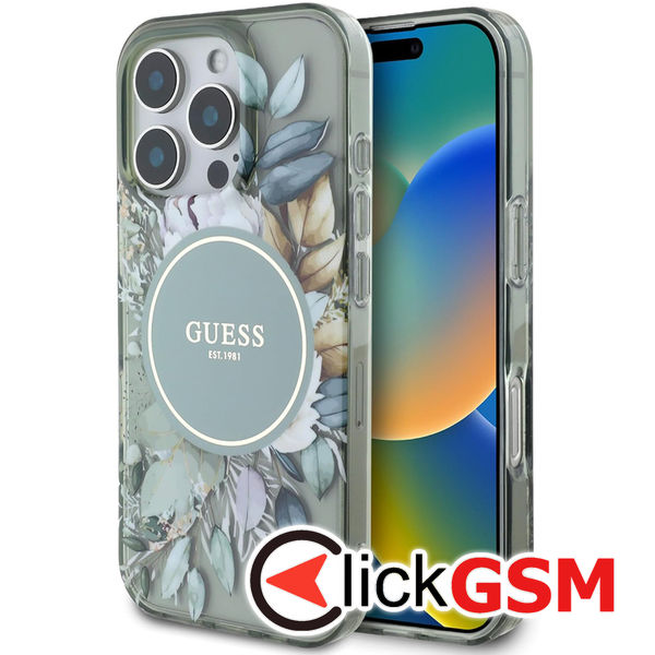 Guess - IML Flower & Tonal Circle MagSafe (GUHMP16XHFWBDCEN) - iPhone 16 Pro Max - Green