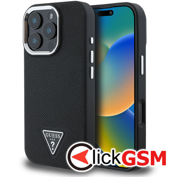 Guess - Grained Triangle MagSafe (GUHMP16LPGTSPSK) - iPhone 16 Pro - Black