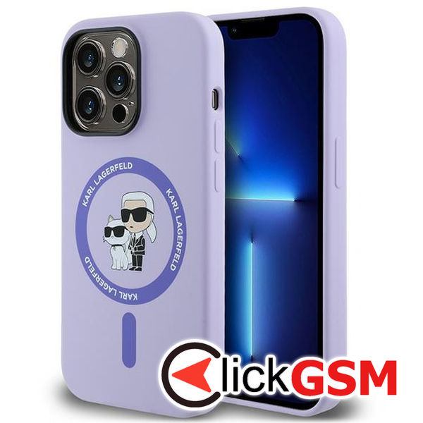 Karl Lagerfeld - Silicone Ring MagSafe (KLHMP14LSCMKCRHU) - iPhone 14 Pro - Purple Karl&Choupette Head