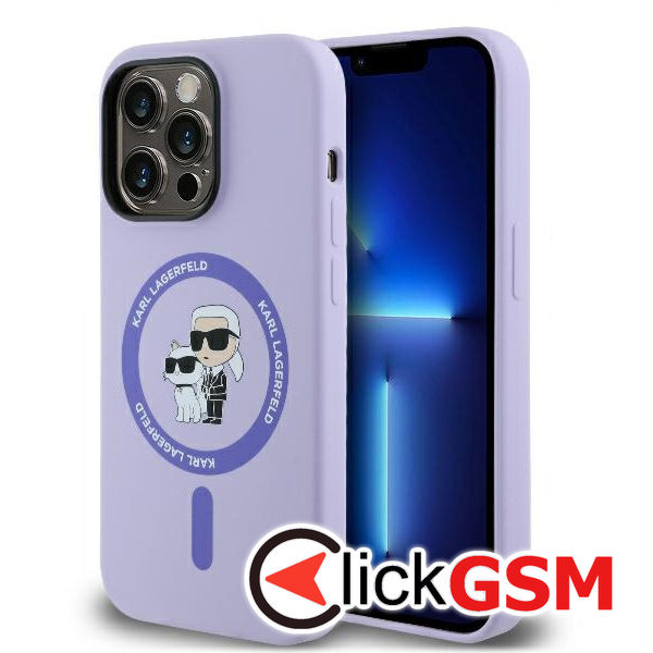 Karl Lagerfeld - Silicone Ring MagSafe (KLHMP14XSCMKCRHU) - iPhone 14 Pro Max - Purple Karl&Choupette Heads