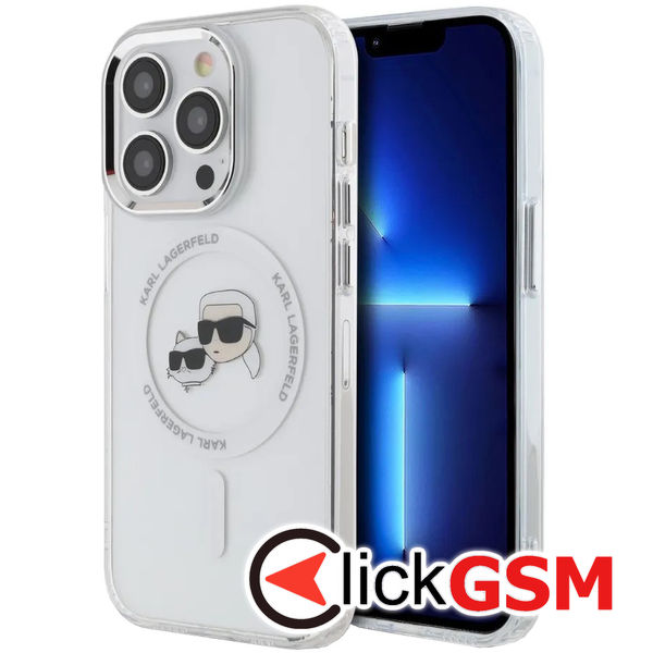 Karl Lagerfeld - IML MagSafe (KLHMP14LHLSKCH) - iPhone 14 Pro - White Metal Karl&Choupette Head
