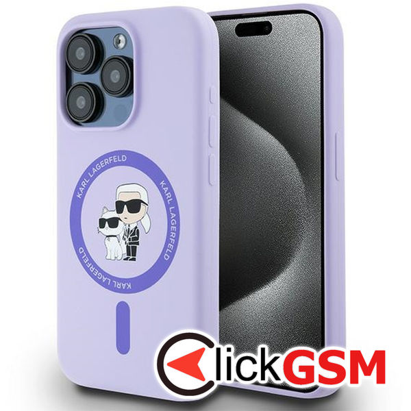 Karl Lagerfeld - Silicone Ring MagSafe (KLHMP15LSCMKCRHU) - iPhone 15 Pro - Purple Karl&Choupette