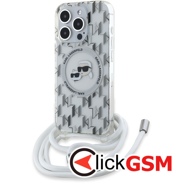 Karl Lagerfeld - IML Crossbody MagSafe (KLHMP15LHCKCKLCT) - iPhone 15 Pro - Transparent Monogram Karl&Choupette Head