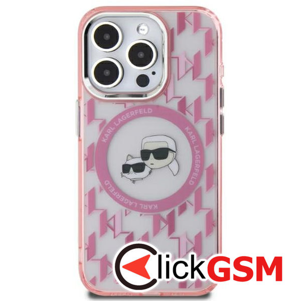 Karl Lagerfeld - IML MagSafe (KLHMP15MHMCKMHP) - iPhone 15 Plus - Pink Monogram Karl&Choupette Head