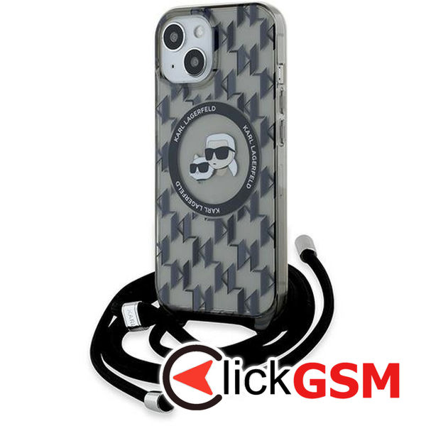 Karl Lagerfeld - IML Crossbody MagSafe (KLHMP15SHCKCKLCK) - iPhone 15 - Monogram Karl&Choupette Head