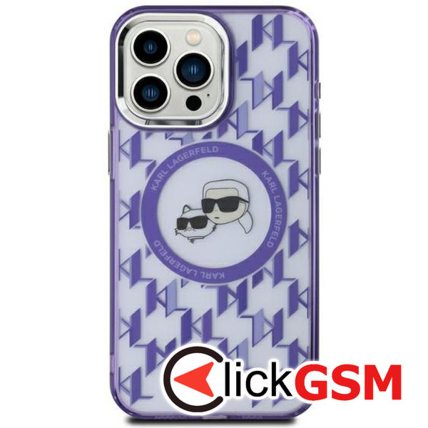 Karl Lagerfeld - IML MagSafe (KLHMP15SHMCKMHU) - iPhone 15 - Purple Monogram Karl&Choupette Head
