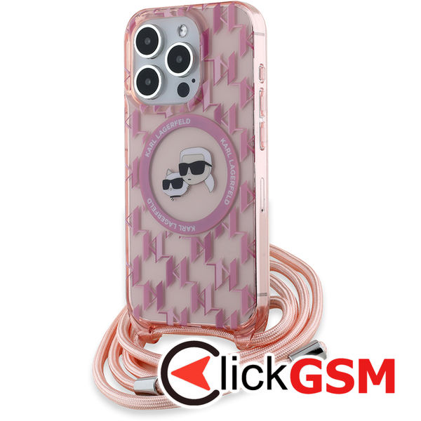 Karl Lagerfeld - IML Crossbody MagSafe (KLHMP15XHCKCKLCP) - iPhone 15 Pro Max - Pink Monogram Karl&Choupette Head