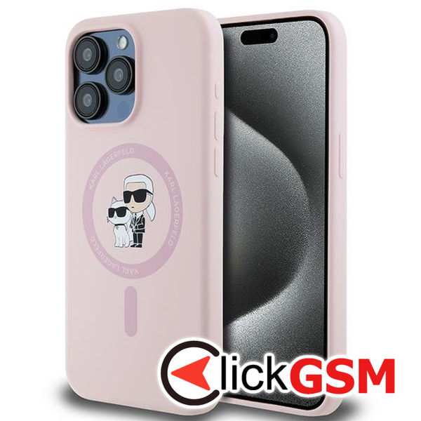 Karl Lagerfeld - Silicone MagSafe (KLHMP15LSCMKCRHP) - iPhone 15 Pro - Pink Karl&Choupette