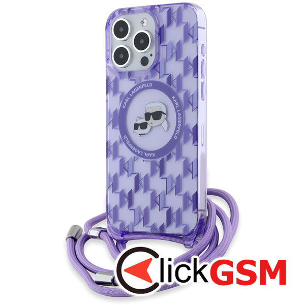 Karl Lagerfeld - IML Crossbody MagSafe (KLHMP15XHCKCKLCU) - iPhone 15 Pro Max - Purple Monogram Karl&Choupette Head