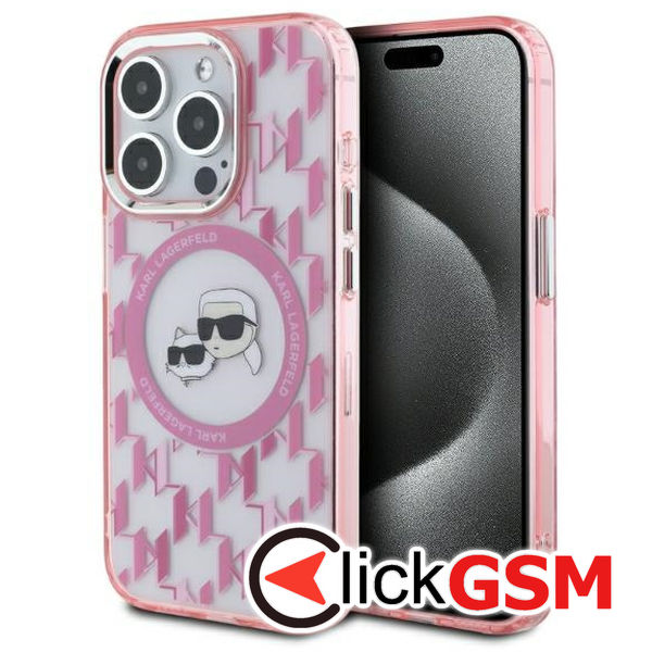 Karl Lagerfeld - IML MagSafe (KLHMP15XHMCKMHP) - iPhone 15 Pro Max - Pink Monogram Karl&Choupette Head