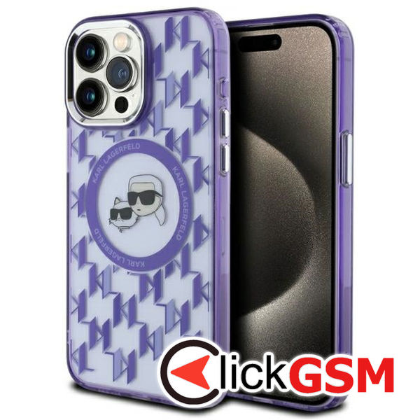 Karl Lagerfeld - IML MagSafe (KLHMP15XHMCKMHU) - iPhone 15 Pro Max - Purple Monogram Karl&Choupette Head