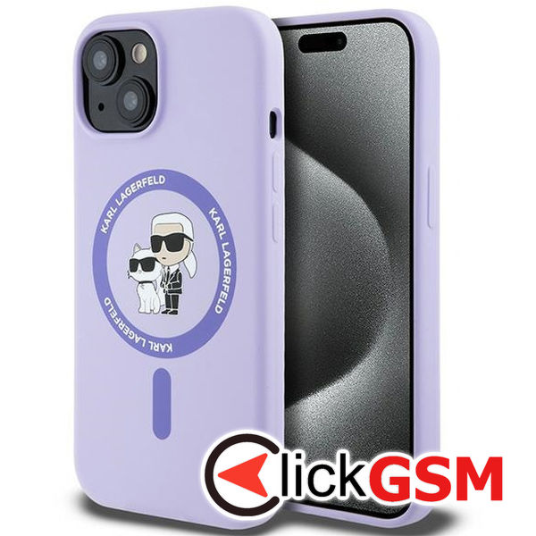 Karl Lagerfeld - Silicone Ring MagSafe (KLHMP15SSCMKCRHU) - iPhone 15 - Purple Karl&Choupette Heads