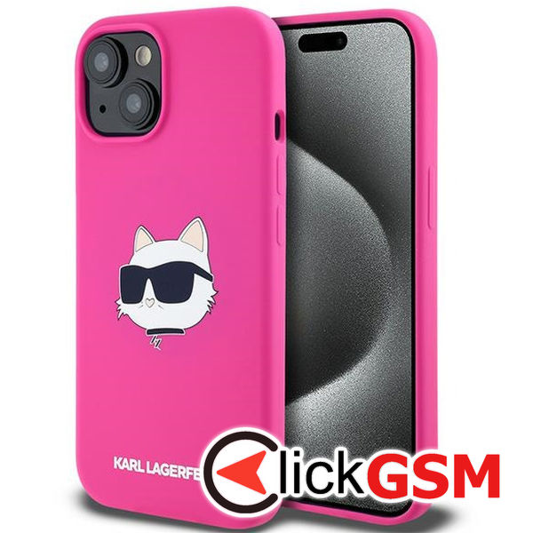Karl Lagerfeld - Silicone MagSafe (KLHMP15SSCHPPLF) - iPhone 15 - Fuschia Choupette Head
