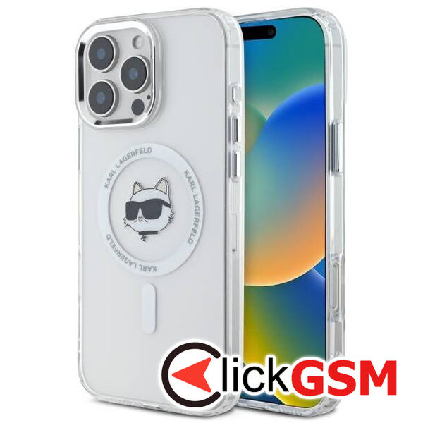 Karl Lagerfeld - IML MagSafe (KLHMP16LHLSCHH) - iPhone 16 Pro - White Metal Choupette`s Head
