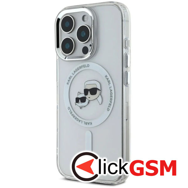 Karl Lagerfeld - IML MagSafe (KLHMP16LHLSKCH) - iPhone 16 Pro - White Metal Karl&Choupette Head