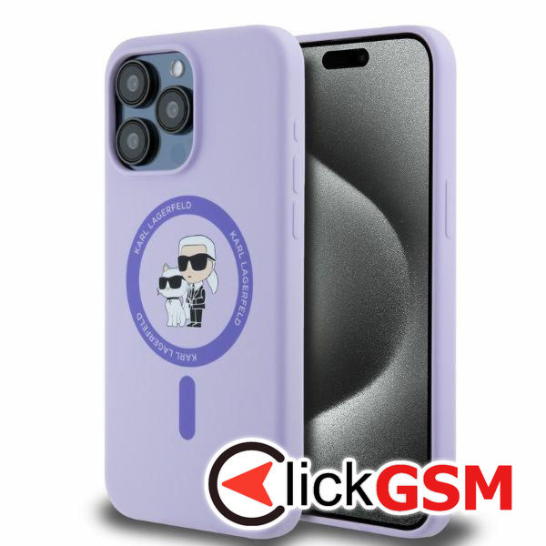 Karl Lagerfeld - Silicone Ring MagSafe (KLHMP15XSCMKCRHU) - iPhone 15 Pro Max - Purple Karl&Choupette Head
