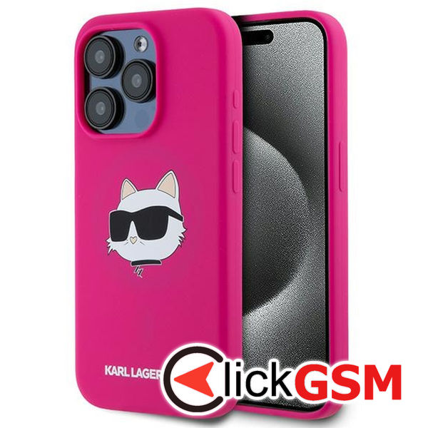 Karl Lagerfeld - Silicone MagSafe (KLHMP15XSCHPPLF) - iPhone 15 Pro Max - Fuchsia Choupette Head