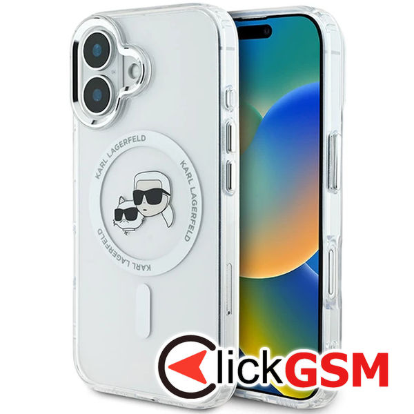 Karl Lagerfeld - IML MagSafe (KLHMP16SHLSKCH) - iPhone 16 - White Metal Karl&Choupette Head