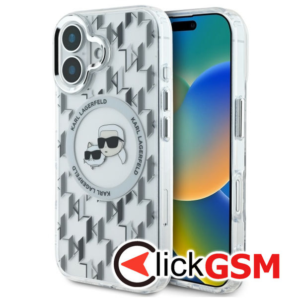 Karl Lagerfeld - IML MagSafe (KLHMP16SHMCKMHT) - iPhone 16 - Transparent Monogram Karl&Choupette Head