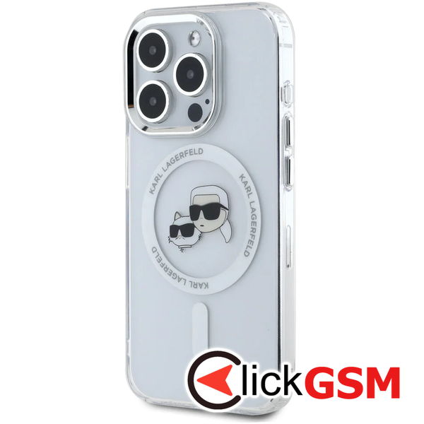 Karl Lagerfeld - IML MagSafe (KLHMP16XHLSKCH) - iPhone 16 Pro Max - White Metal Karl&Choupette Head