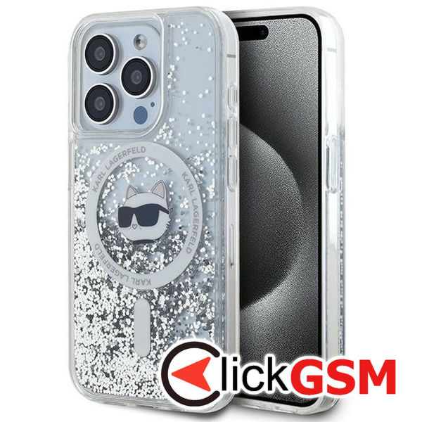 Karl Lagerfeld - Liquid Glitter MagSafe (KLHMP14XLGCHSGH) - iPhone 14 Pro Max - Transparent Choupette Head