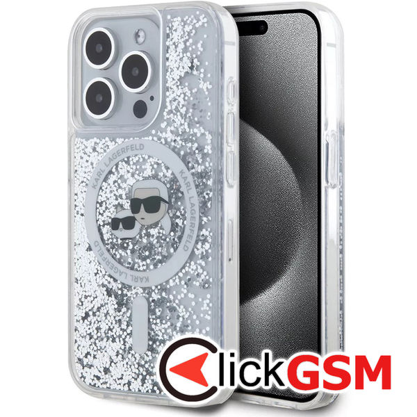 Karl Lagerfeld - Liquid Glitter MagSafe (KLHMP15LLGKCSGH) - iPhone 15 Pro - Transparent Karl&Choupette Head