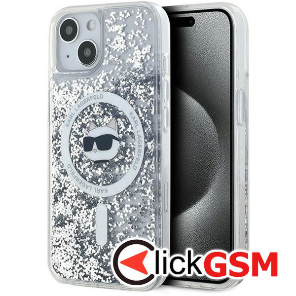 Karl Lagerfeld - Liquid Glitter MagSafe (KLHMP15SLGCHSGH) - iPhone 15 - Clear Choupette Head