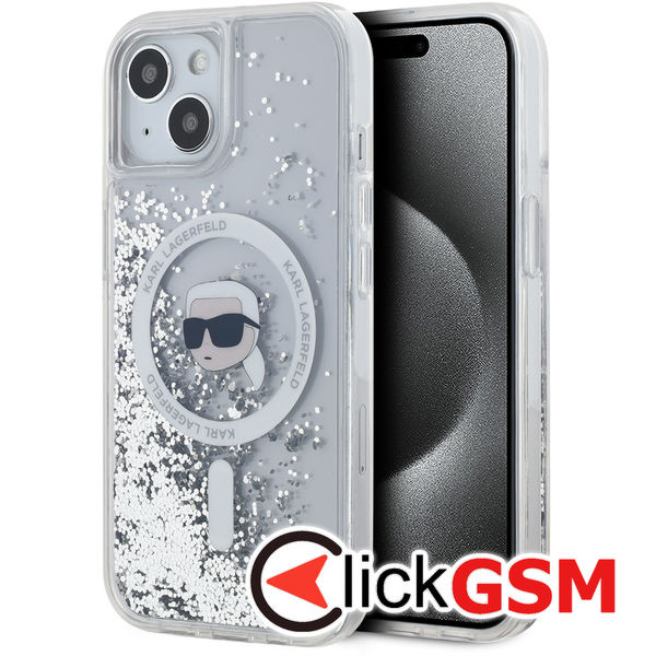Karl Lagerfeld - Liquid Glitter MagSafe (KLHMP15SLGKISGH) - iPhone 15 - Transparent Karl Head