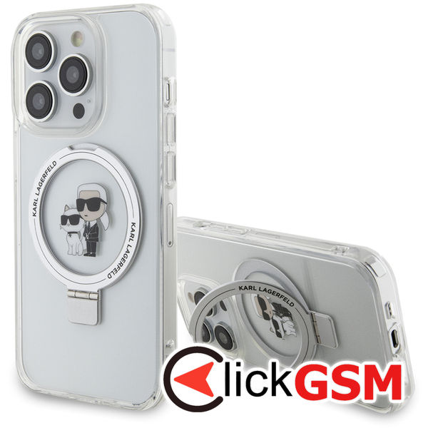 Karl Lagerfeld - Hardcase Ring Stand MagSafe (KLHMP14XHMRSKCH) - iPhone 14 Pro Max - White Karl&Choupette
