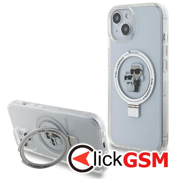 Karl Lagerfeld - Hardcase Ring Stand MagSafe (KLHMP14SHMRSKCH) - iPhone 14 - White Karl&Choupette