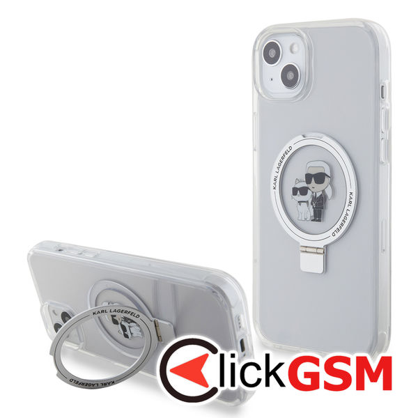 Karl Lagerfeld - Hardcase Ring Stand MagSafe (KLHMP15MHMRSKCH) - iPhone 15 Plus - White Karl&Choupette