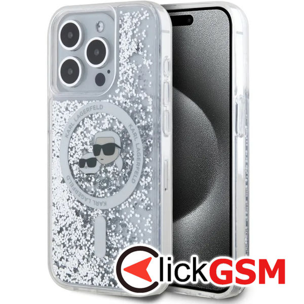 Karl Lagerfeld - Liquid Glitter MagSafe (KLHMP15XLGKCSGH) - iPhone 15 Pro Max - Transparent Karl&Choupette Head