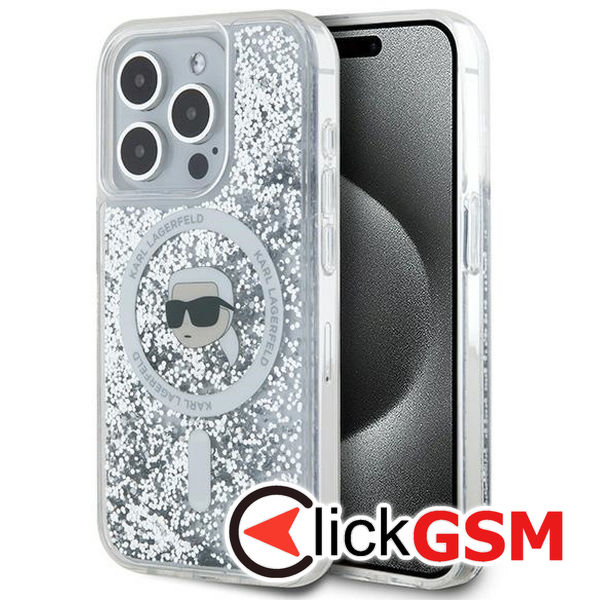 Karl Lagerfeld - Liquid Glitter MagSafe (KLHMP15XLGKISGH) - iPhone 15 Pro Max - Transparent Karl Head