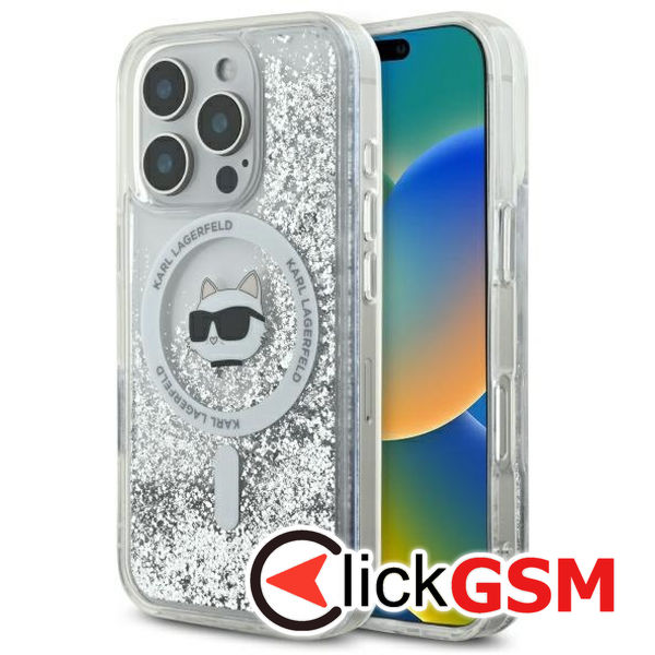Karl Lagerfeld - Liquid Glitter MagSafe (KLHMP16LLGCHSGH) - iPhone 16 Pro - Transparent Choupette Head