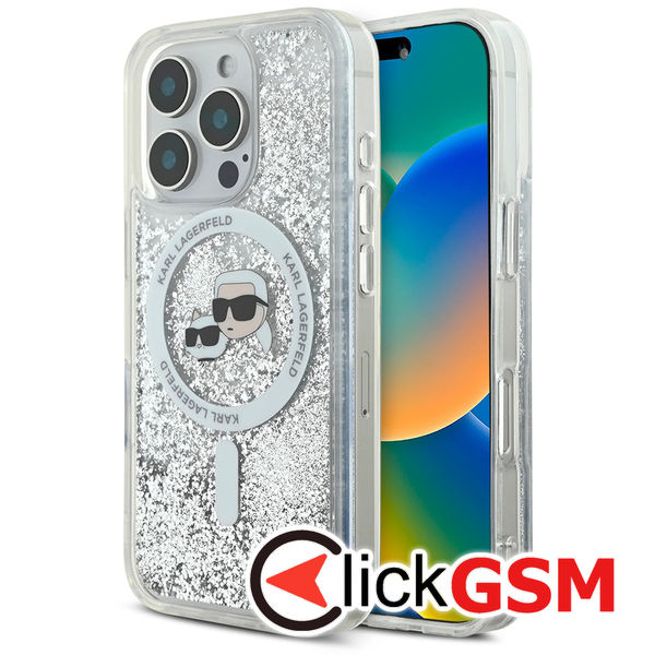 Karl Lagerfeld - Liquid Glitter MagSafe (KLHMP16LLGKCSGH) - iPhone 16 Pro - Clear Karl&Choupette Head
