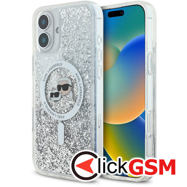 Karl Lagerfeld - Liquid Glitter MagSafe (KLHMP16MLGKCSGH) - iPhone 16 Plus - Transparent Karl&Choupette Head