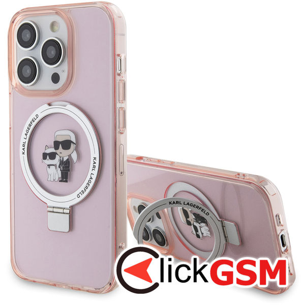Karl Lagerfeld - Hardcase Ring Stand MagSafe (KLHMP15XHMRSKCP) - iPhone 15 Pro Max - Pink Karl&Choupette