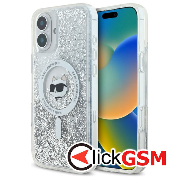 Karl Lagerfeld - Glitter Liquid MagSafe (KLHMP16SLGCHSGH) - iPhone 16 - Transparent Choupette Head