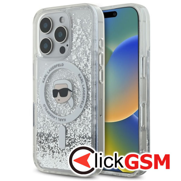 Karl Lagerfeld - Liquid Glitter MagSafe (KLHMP16XLGKISGH) - iPhone 16 Pro Max - Transparent Karl Head