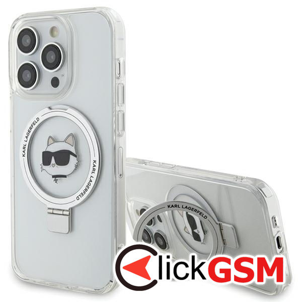 Karl Lagerfeld - Hardcase Ring Stand MagSafe (KLHMP15LHMRSCHH) - iPhone 15 Pro - White Choupette Head