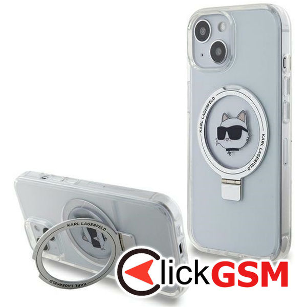 Karl Lagerfeld - Hardcase Ring Stand MagSafe (KLHMP15MHMRSCHH) - iPhone 15 Plus - White Choupette Head