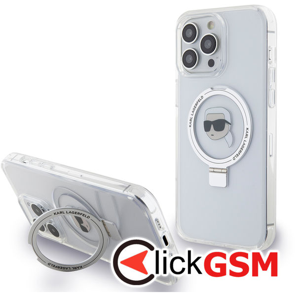 Karl Lagerfeld - Hardcase Ring Stand MagSafe (KLHMP15LHMRSKHH) - iPhone 15 Pro - White Karl Head