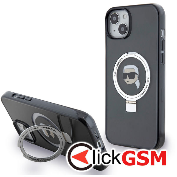 Karl Lagerfeld - Hardcase Ring Stand MagSafe (KLHMP15MHMRSKHK) - iPhone 15 Plus - Karl Head