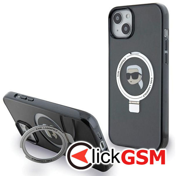 Karl Lagerfeld - Hardcase Ring Stand MagSafe (KLHMP15SHMRSKHK) - iPhone 15 - Karl Head