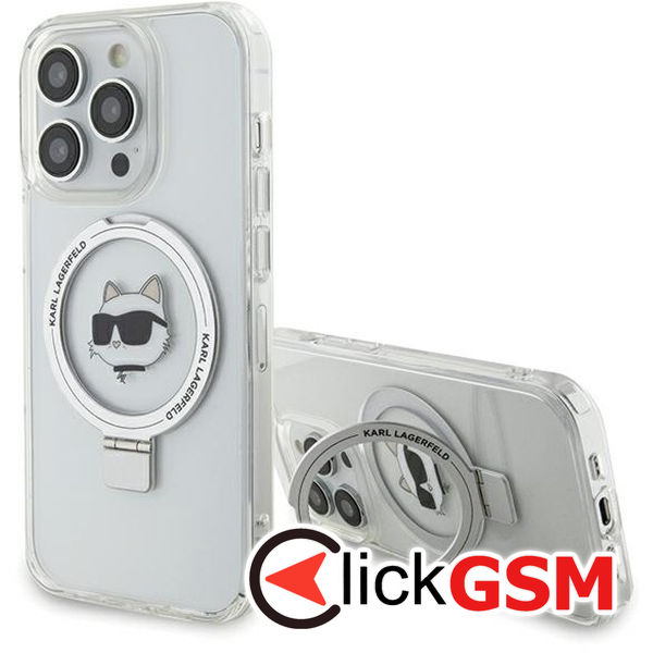 Karl Lagerfeld - Hardcase Ring Stand MagSafe (KLHMP15XHMRSCHH) - iPhone 15 Pro Max - White Choupette Head