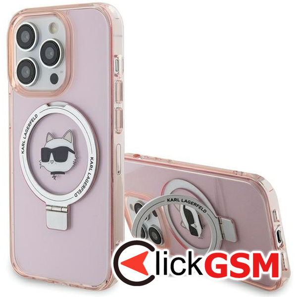 Karl Lagerfeld - Hardcase Ring Stand MagSafe (KLHMP15XHMRSCHP) - iPhone 15 Pro Max - Pink Choupette Head