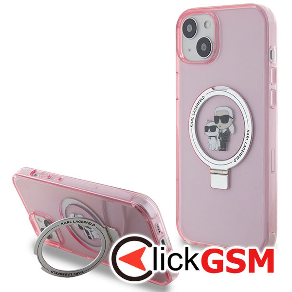Karl Lagerfeld - Hardcase Ring Stand MagSafe (KLHMP15SHMRSKCP) - iPhone 15 - Pink Karl&Choupette